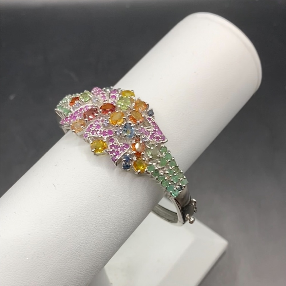 Genuine Multi-Gemstone Bangle Bracelet - image 1